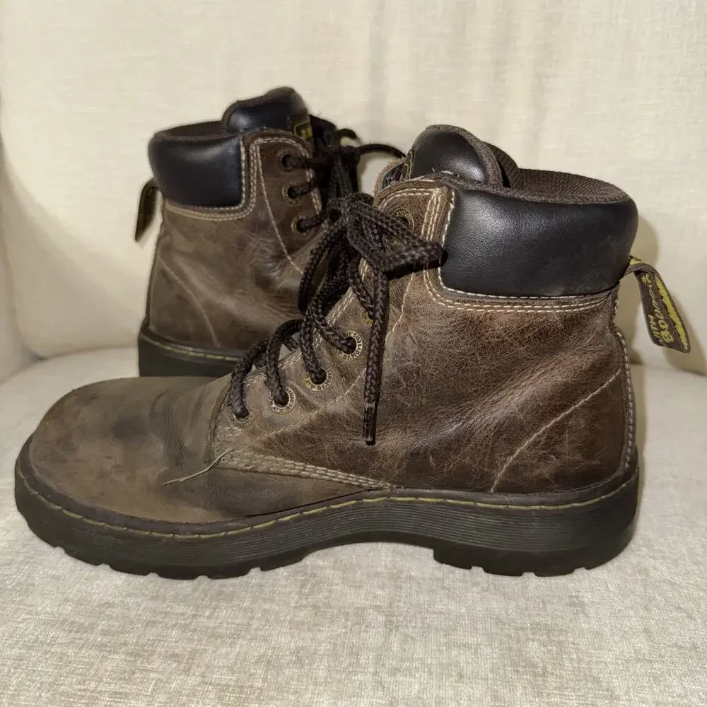 Doc Martens Men Industrial Brown Leather Steel Toe Boot Sz 9 DM347 F2413-11